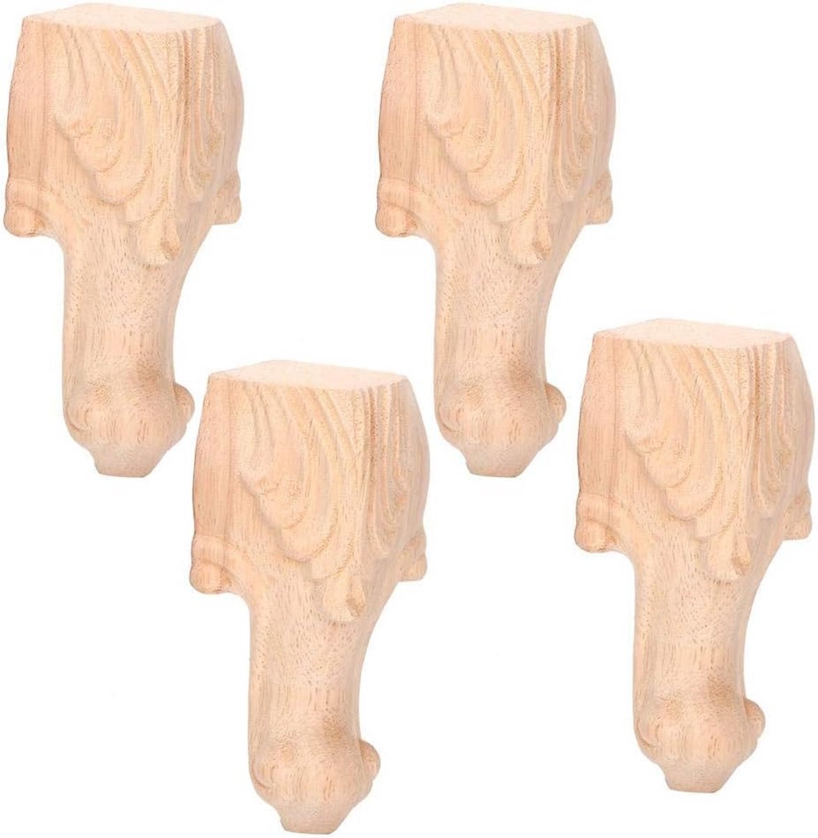 Set van 4 Massief Houten Meubelpoten - Gedraaid en Ongelakt - Vervangende Poten voor Bank, Kast of Salontafel