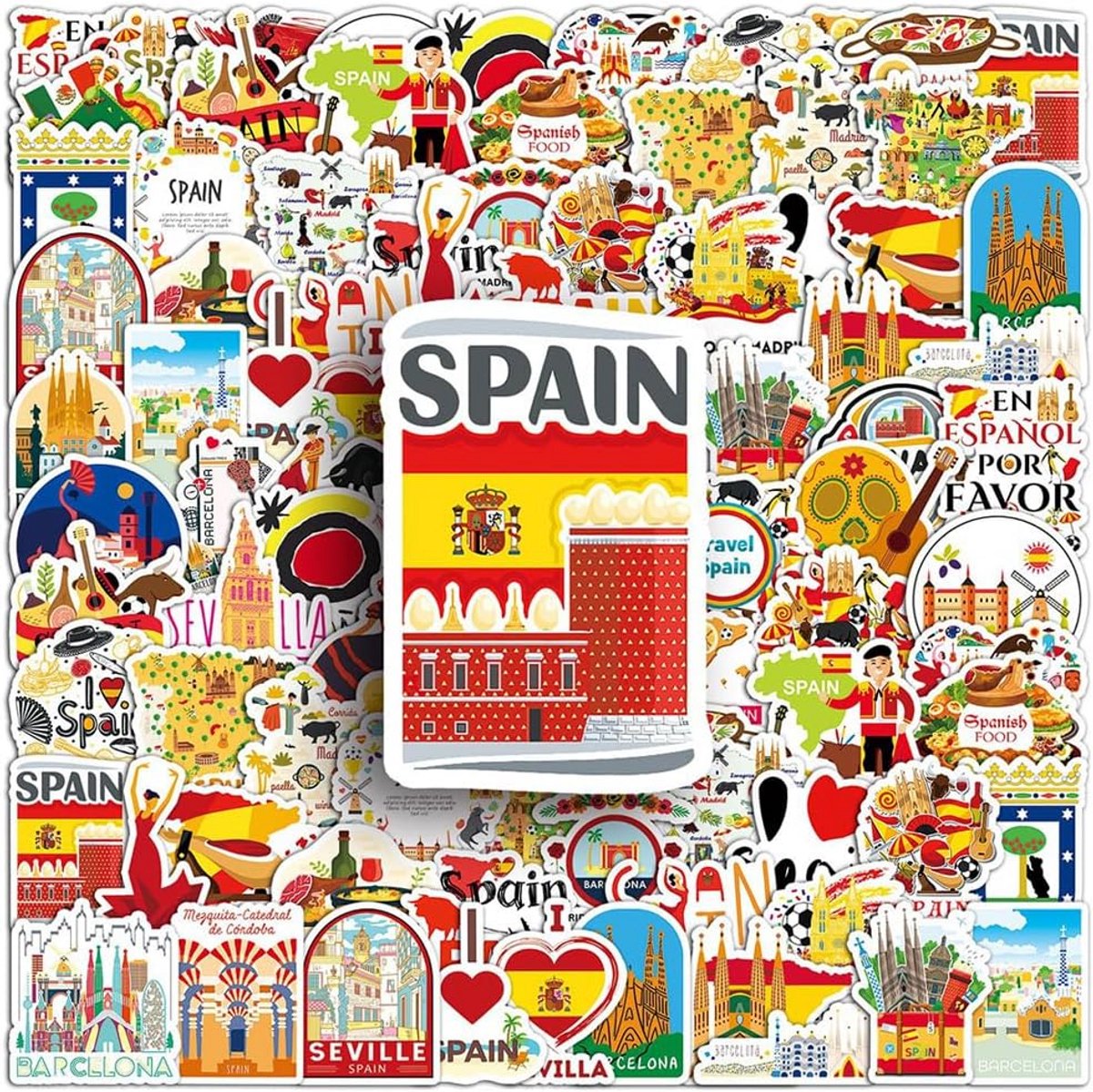 50 stuks Spanje stickers waterdicht vinyl voor koffers en waterflessen