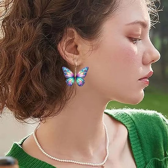 1 Paar Geavanceerde Acryl Oorbellen - Platte Gepersonaliseerde Vlinder Opknoping - Eenvoudige en Frisse Stijl - DIY Decoratie - Temperamentvolle Oorbellen voor Dames van SIXNE — afbeelding 2