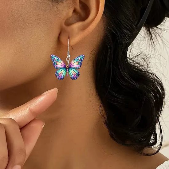 1 Paar Geavanceerde Acryl Oorbellen - Platte Gepersonaliseerde Vlinder Opknoping - Eenvoudige en Frisse Stijl - DIY Decoratie - Temperamentvolle Oorbellen voor Dames van SIXNE — afbeelding 5