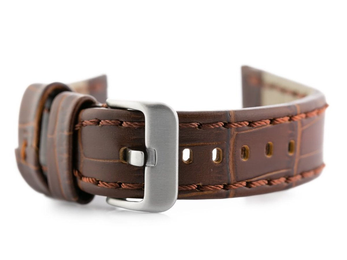 Pacific - Leren Horlogeband - Ciemny Brąz - 20mm