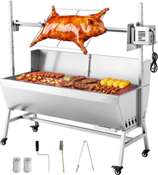 Rotisseriegrill met elektromotor, 38 W BBQ-spitrooster voor buiten koken, houtskoolgrill met een capaciteit van 132 lbs, verstelbare hoogteniveaus, roestvrijstalen ontwerp met wielen voor kamperen en buitengebruik van Merkloos — afbeelding 3