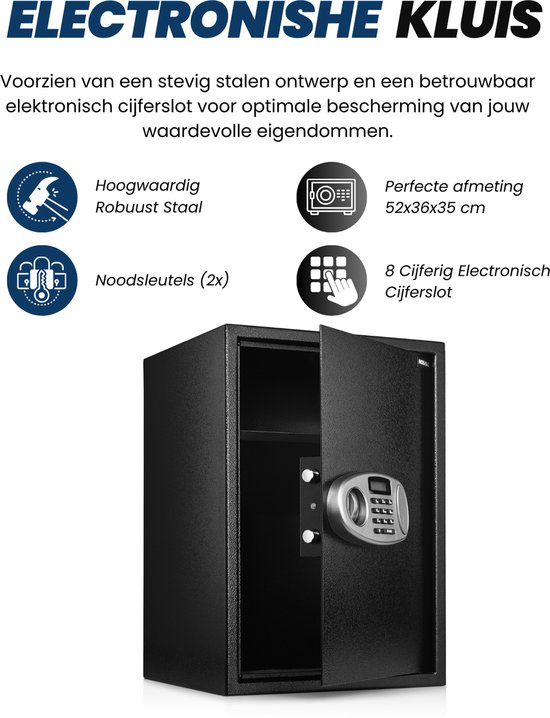 Nosam® Elektronische Kluis Brandwerend - Cijferslot – NL Handleiding – 52x36x35 cm – Vloer & Muur Montage