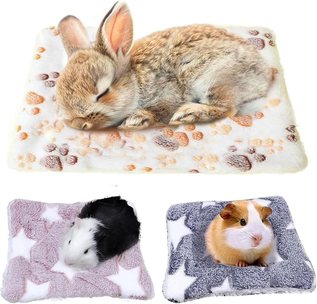 longziming -Tapijt Kleine Knaagdieren - Cochon D'Inde Accessoire - Dubbelzacht Coral Fleece + Schaapspelz - 3 Stuks - Voor Thuis, Kooi En Camping Grijs