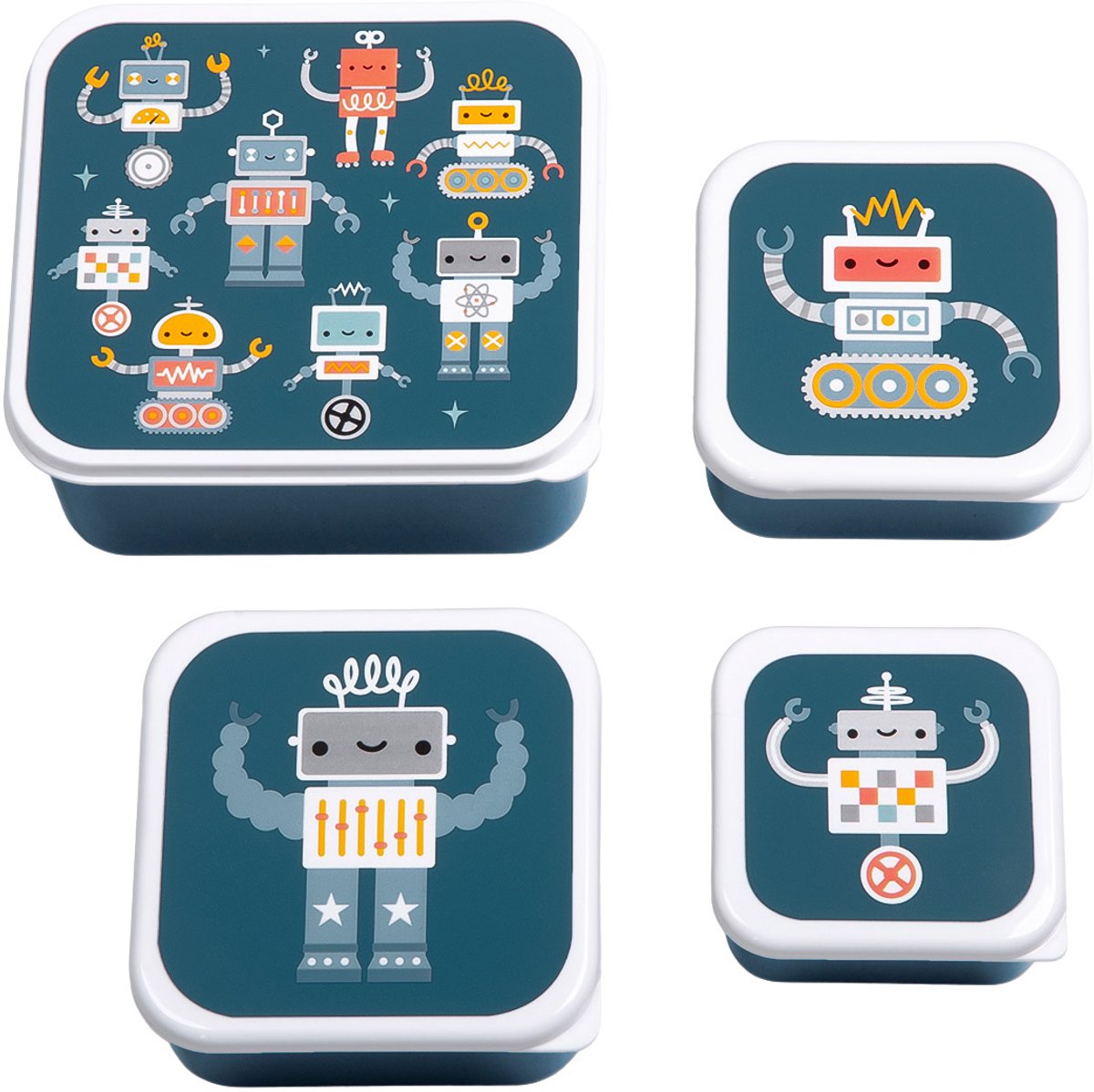 A Little Lovely Company - Brooddoos - Broodtrommel -Lunch & snack box set van 4 - Robots