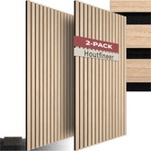 tectake® Akoestische Panelen - Set van 2 - Akoestisch Wandpaneel - 50 x 110 cm - 1,1 m² - Wandpanelen met Aanpasbare Grootte - Lattenwand van MDF en Houtfineer - Geluidsisolatie - Stijlvolle Wanddecoratie - Eenvoudige Montage - Licht Eiken