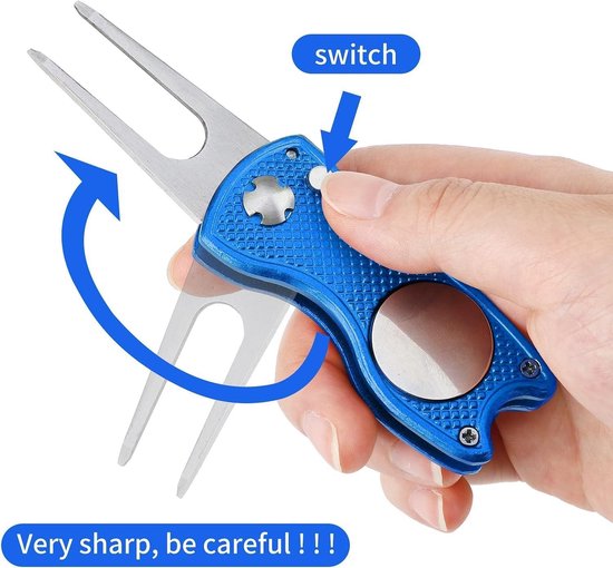 Reparatie pitchgabel voor golfclubs met karabijnhaak - Opvouwbare pitchgabel voor golfaccessoires - Switchblade design — afbeelding 5