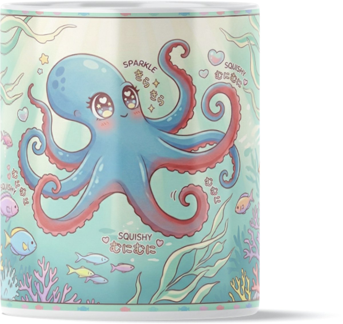Kawaii Octopus Mok Cadeau voor haar: Vrouw Vriendin of Collega – Schattige Blauwe Inktvis Koffiebeker – Onderwaterwereld Oceaan Thema – Sparkle Squishy Design – Verjaardag Cadeautje Kantoor – Vrolijke Zeedieren Thee Mok – Pastel Kleuren