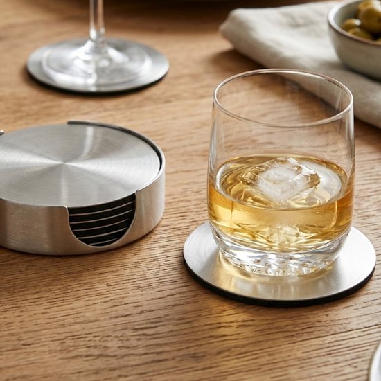 Sous-verres Bellatio Design - 6x - argent - acier inoxydable - 10 cm - rond - couche de mousse