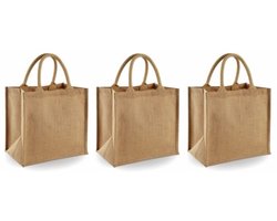 Jute boodschappentas/shopper 30 x 30 x 19 cm - 3x - klein - Naturel goodiebag 14 liter