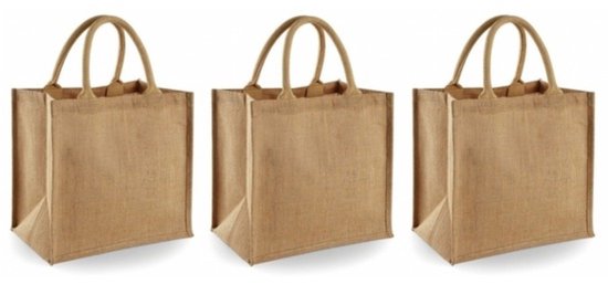 Jute boodschappentas/shopper 30 x 30 x 19 cm - 3x - klein - Naturel goodiebag 14 liter