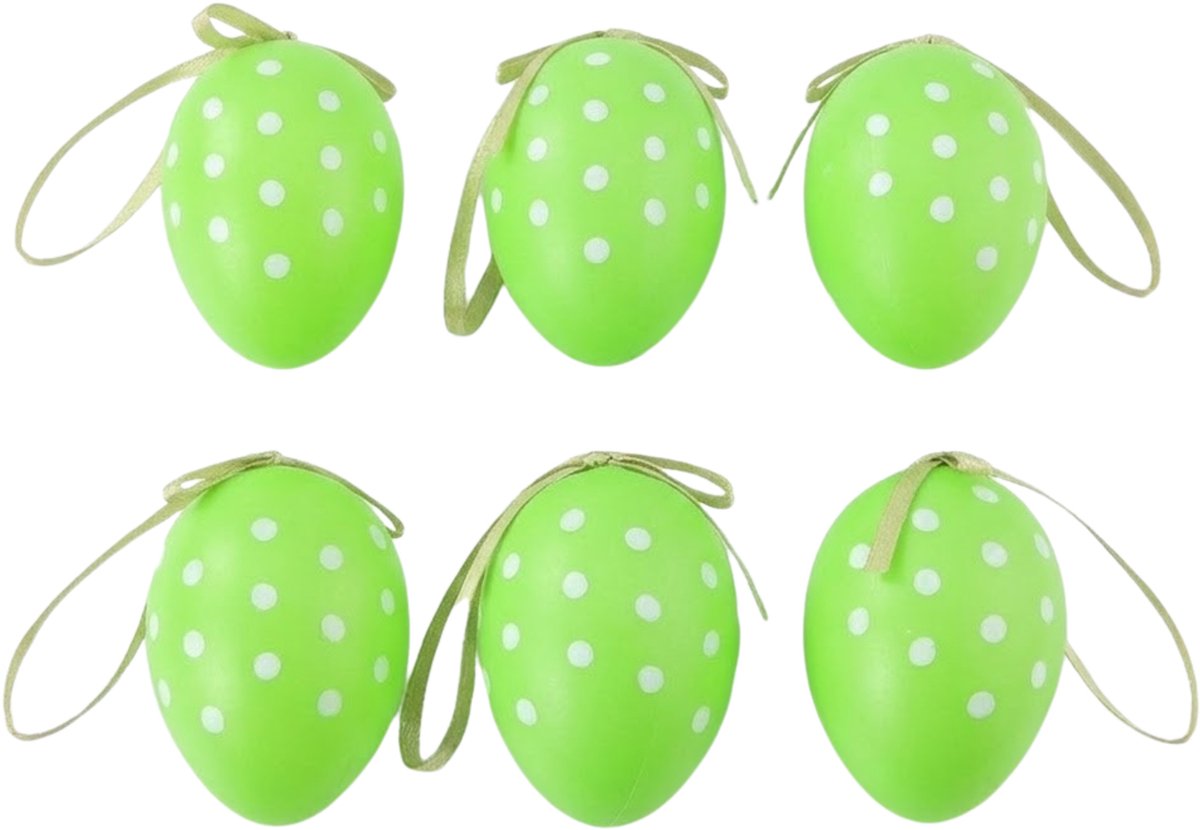 Arti Casa Paaseieren - 6x stuks - groen - witte stipjes - L6 cm - pasen - paasversiering
