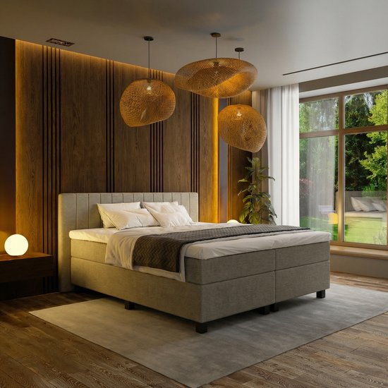 Mörgenn Boxspring Douze - Pocketvering - Taupe - 140x200 cm - Inclusief Dekbed en Kussens