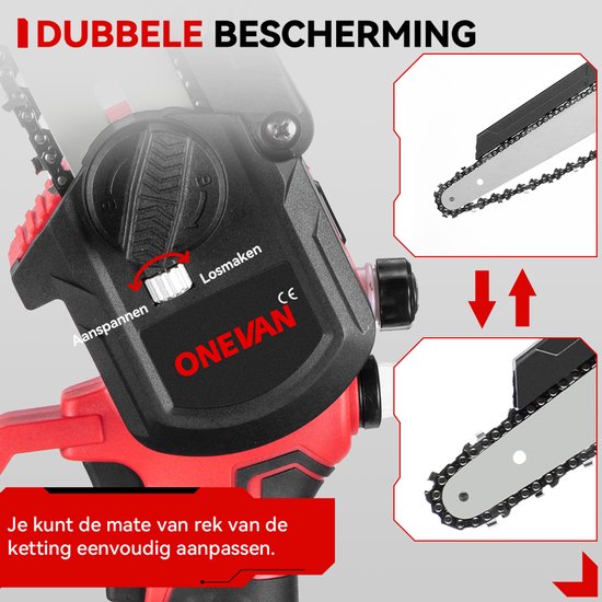 ONEVAN Accu Kettingzaag - 8 Inch Borstelloze Kettingzaag - met 2x Accu's - Elektrisch Handkettingzaag - voor tuinschaar, takkenschaar, houtzaagwerk van Merkloos	 — afbeelding 5