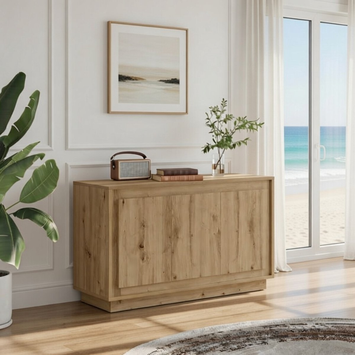 Moderne Dressoirkast met 6 Opbergvakken – Multifunctioneel Sideboard voor Woonkamer, Hal of Eetkamer – Opbergkast met Deuren in Artisan Eiken Houtlook – 102 x 35 x 55 cm – NoviHome