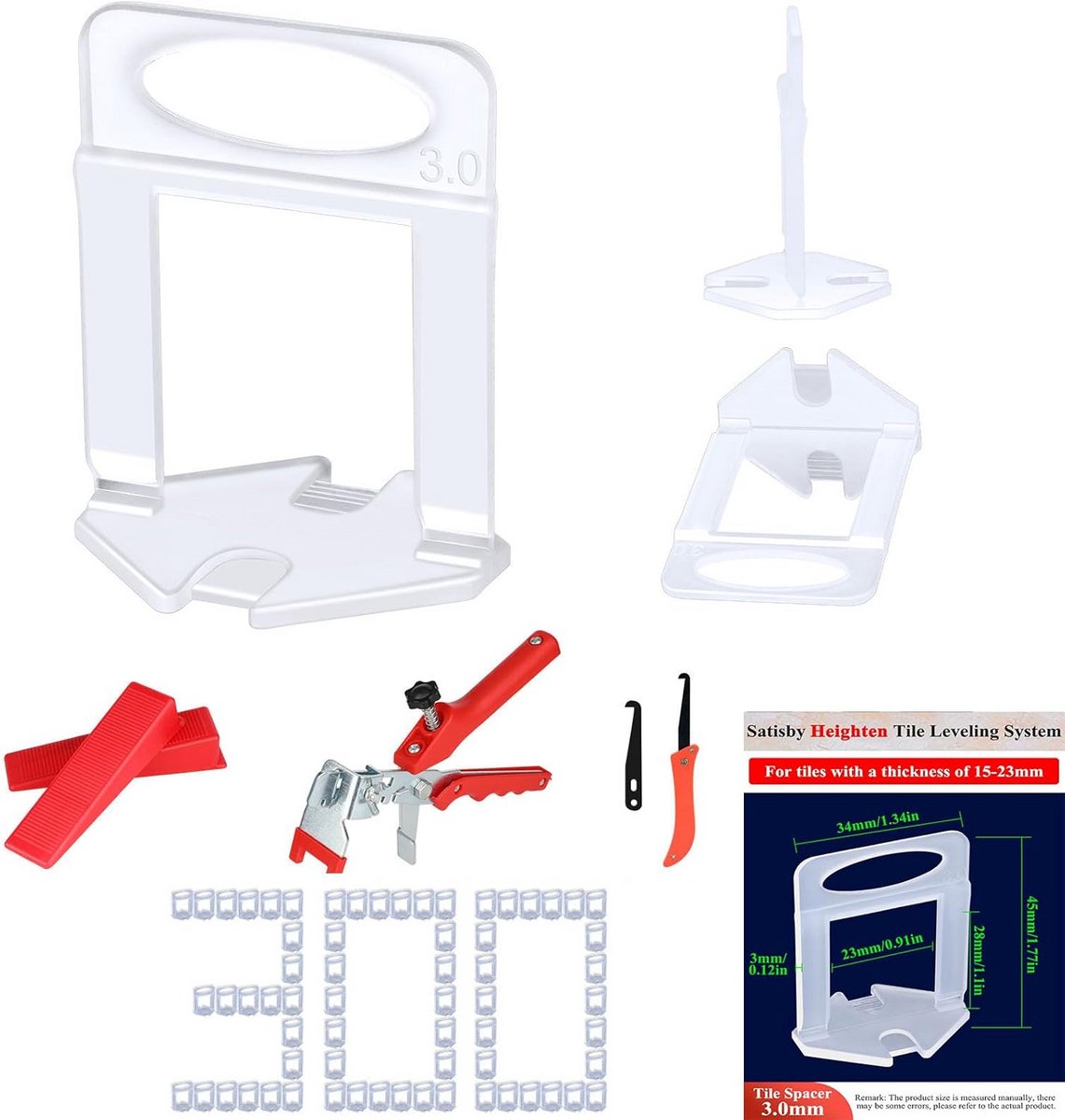 Tegel Levelingsysteem 3mm voor 20mm Tegels – Spacer Clips, Wiggen, en Nivellerings Tang