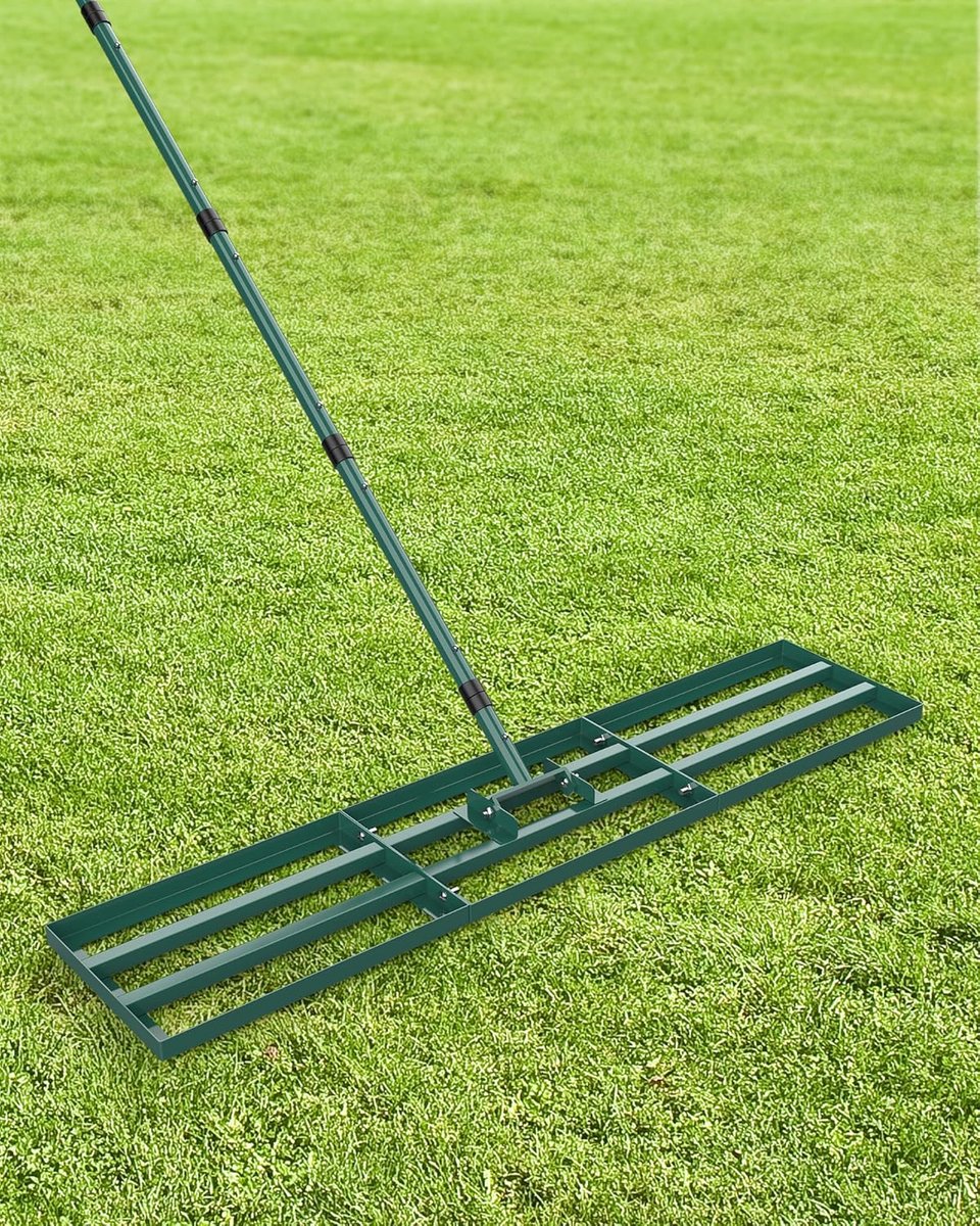 Gazonrakel Nivelleerhark - Brede Zanden Hark - Gazon Onderhoud - Verstelbare Metalen Staaf - 76 x 25 cm - Zilver