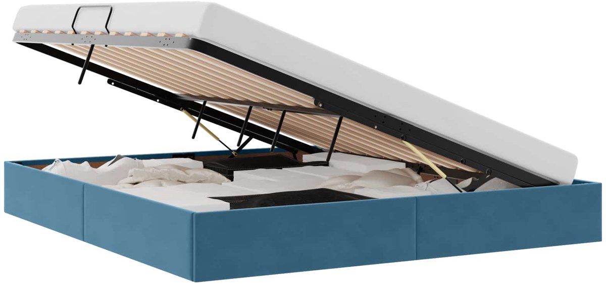 vidaXL - Ottoman - Bedframe - met - opslag - Donkerblauw - 160 - x - 200 - cm - Fluweel