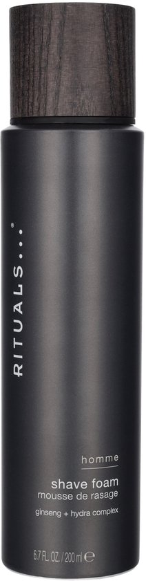 Rituals Homme scheerschuim in donkergrijze spuitbus met houten dop. 200 ml.