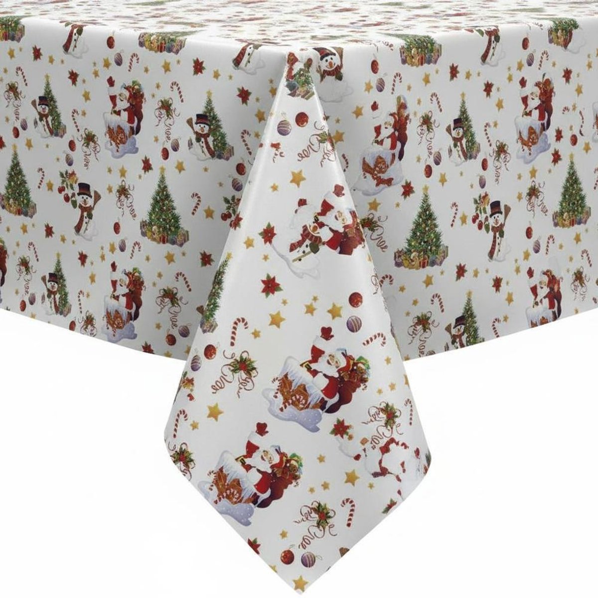 Protecttable - Kerst Tafelzeil Kerstman Wit 140x110cm - Tafelkleed Afwasbaar - Kunststof