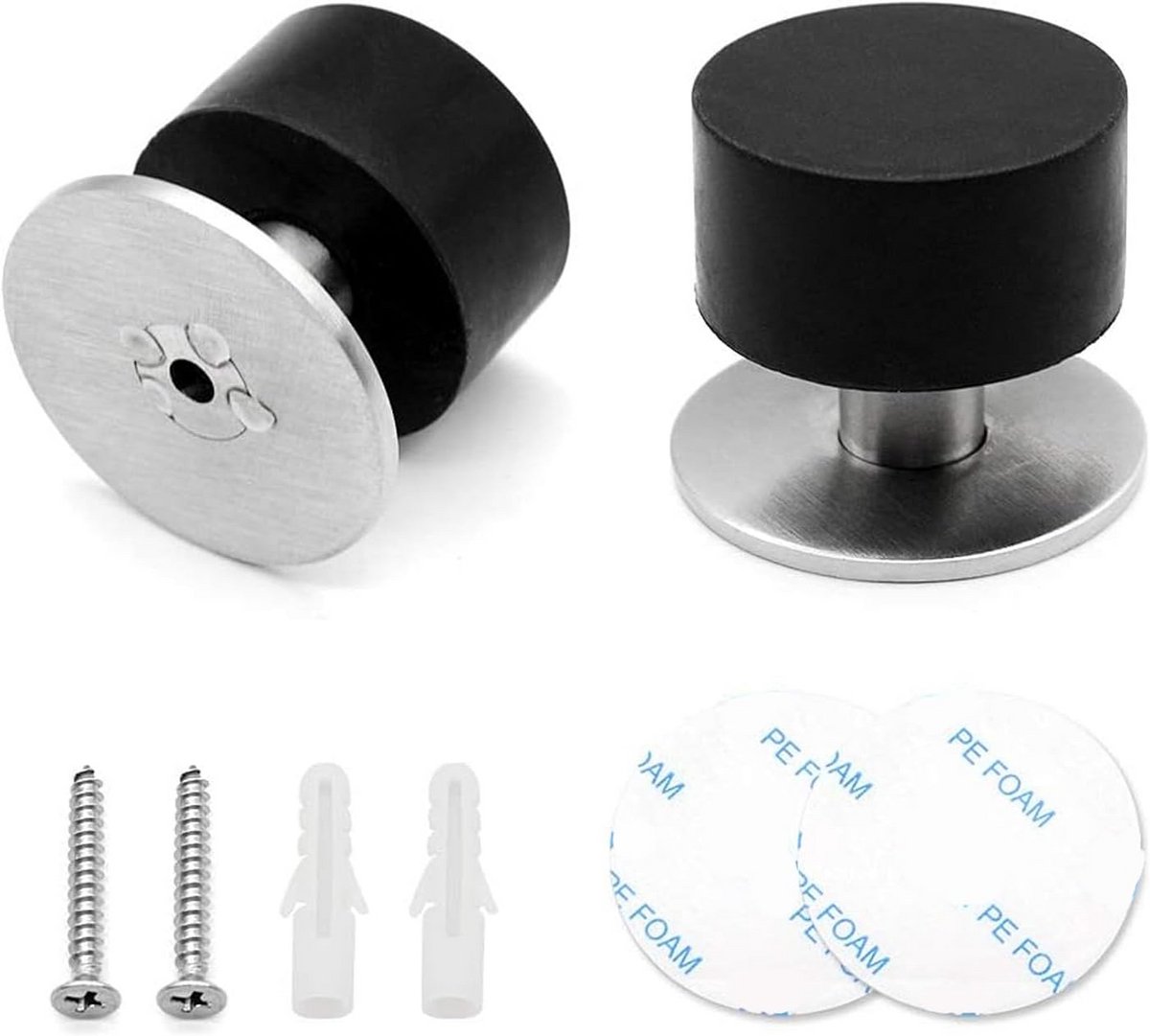 Zelfklevende Rubber Deurstopper Set van 2 - Roestvrij Staal - Muur en Vloer Montage
