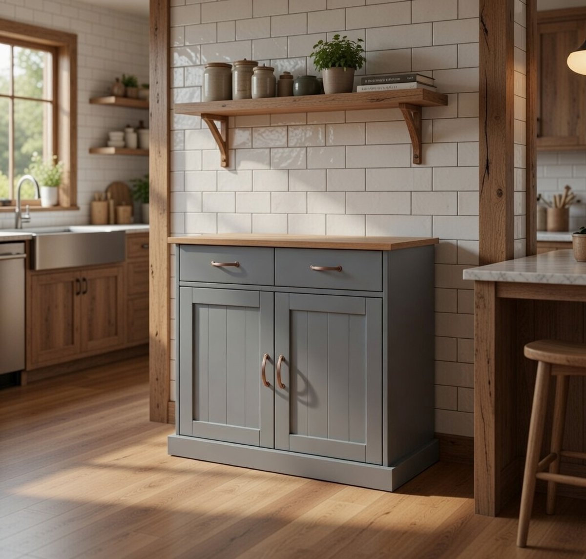Massieve Grenen Commode Luzerna 3.1 – 2 Deuren & 2 Laden – Landelijke Stijl – Grijs/Sepia Gelakt – Novihome