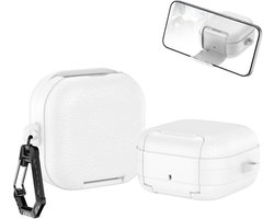 Telestore - hoesje geschikt voor Samsung Galaxy Buds4 / 4 pro hard case cover - wit - leather look hoesje Beschermhoes - Samsung Galaxy Buds 4 / 4 Pro Cover - Buds4 hoesje