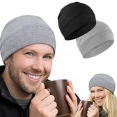 Slaapmuts / Skull Cap – 2 Stuks – Ademend Katoen – Dunne Helmvoering voor Fietsen, Hardlopen & Slaap – Chemo Hoofddeksel – Unisex – Zwart & Grijs – Hoofdomtrek 56-60 cm