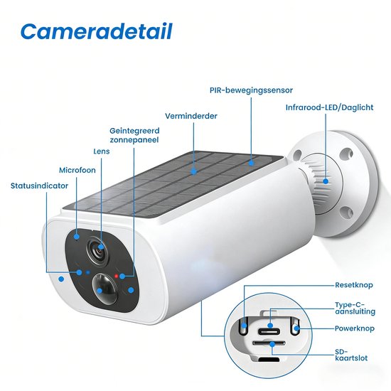 TWUFY Solar Camera - Beveiligingscamera Draadloos Buiten - Buiten Camera met Nachtzicht - Buiten Camera met Zonnepaneel - Bewakingscamera voor Buiten - Beveiligingscamera Buiten - 4MP Ultra HD - Met wifi en App - 4 Stuks van Merkloos — afbeelding 5