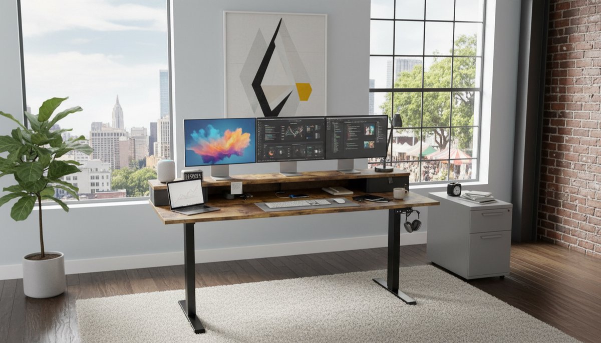 Electric Desk Casa Velluto Elevare Pro – Height Adjustable Sit-Stand Desk 160x60 cm with 2 Drawers, Memory Function, Anti-Collision, Sturdy Metal Frame – Home Office & Computer Desk, Brown