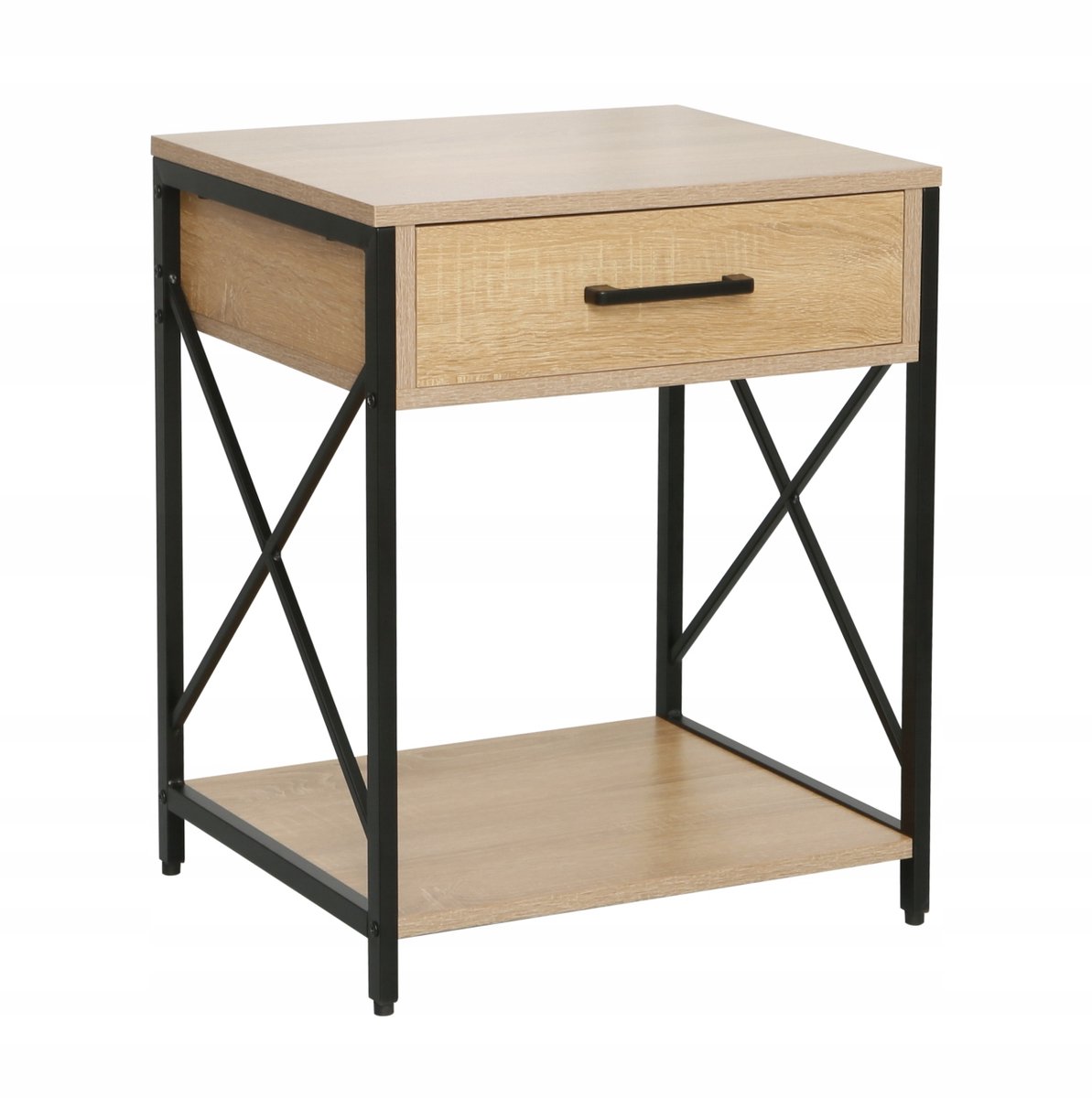 Furnitex SN7-FX - Nachtkastje - Naturele eik - Zwart metalen frame - Met lade Naturele eik;Zwart