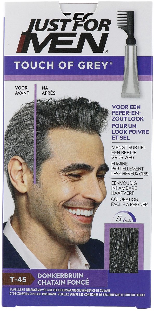 Just For Men Touch of Grey T45 Grijs - Haarverf voor Mannen - Voor een Natuurlijke Peper-en-Zout Look in 5 Minuten - 100% Natuurlijke Uitstraling - Dekt tot 8 Weken - Vrij van Ammoniak