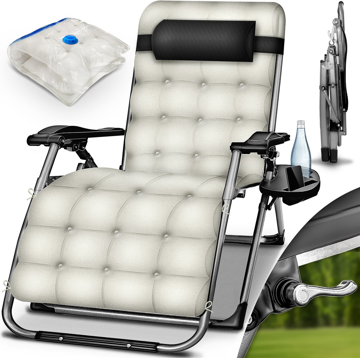 tillvex® Ligstoel Opvouwbaar tot 200kg | Zonnebed Tuinligstoel Weerbestendig Balkon, Tuin & Terras | Outdoor Ligstoel Verstelbaar met Dik Kussen | Relaxligstoel Nekrolkussen