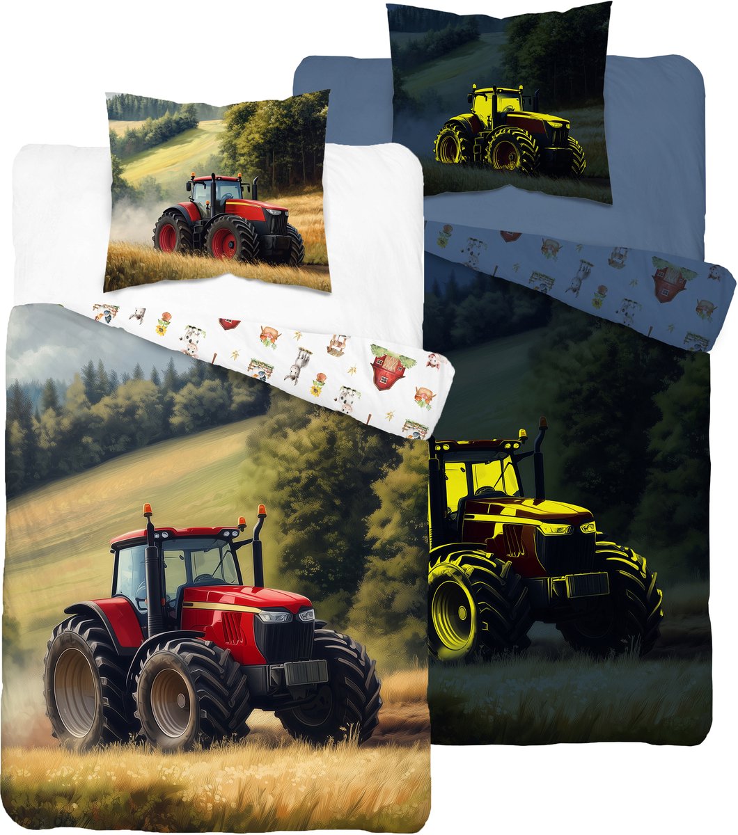Glow in the dark dekbedovertrek Traktor Trekker Tractor - katoen - 140x200 + 70x80 cm