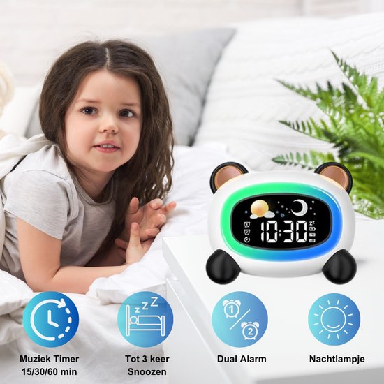 ELEVATE Slaaptrainer Kind - Wekker Kinderen met Nachtlampje & Geluiden - Digitale Slaapwekker Peuter - Panda Design - Oplaadbaar via USB-C van ELEVATE — afbeelding 5