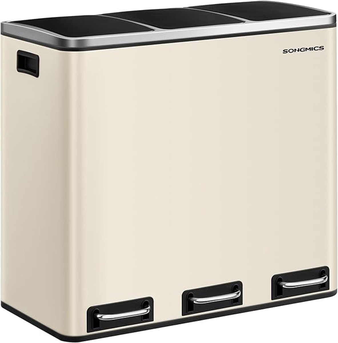 SONGMICS Prullenbak – Prullenbak 54 Liter – 3 vakken (3x18 Liter) – Vuilnisbak 54 Liter - Pedaalemmer 54 Liter – Beige Prullenbak Afvalscheiding – Afvalemmer – Afvalbak Keuken – Beige/ Crème (+ Gratis 15 Afvalzakken)