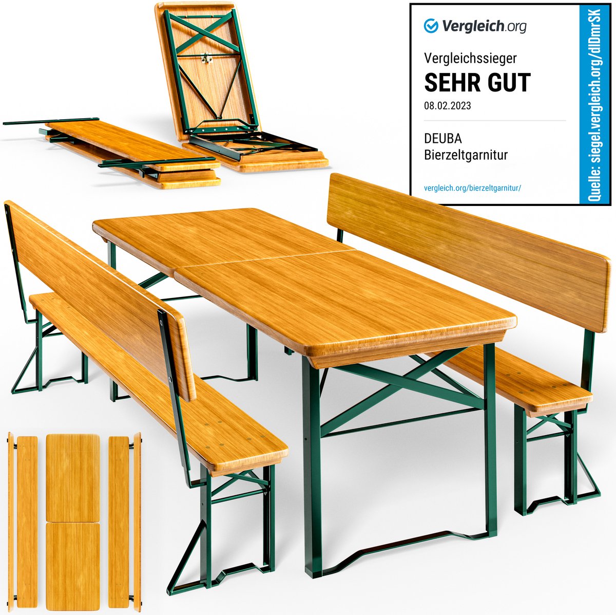 Bol.com Casaria Picknicktafel Set – 2 Banken met Rugleuning en 1 Tafel – Inklapbaar 170 cm Bruin aanbieding