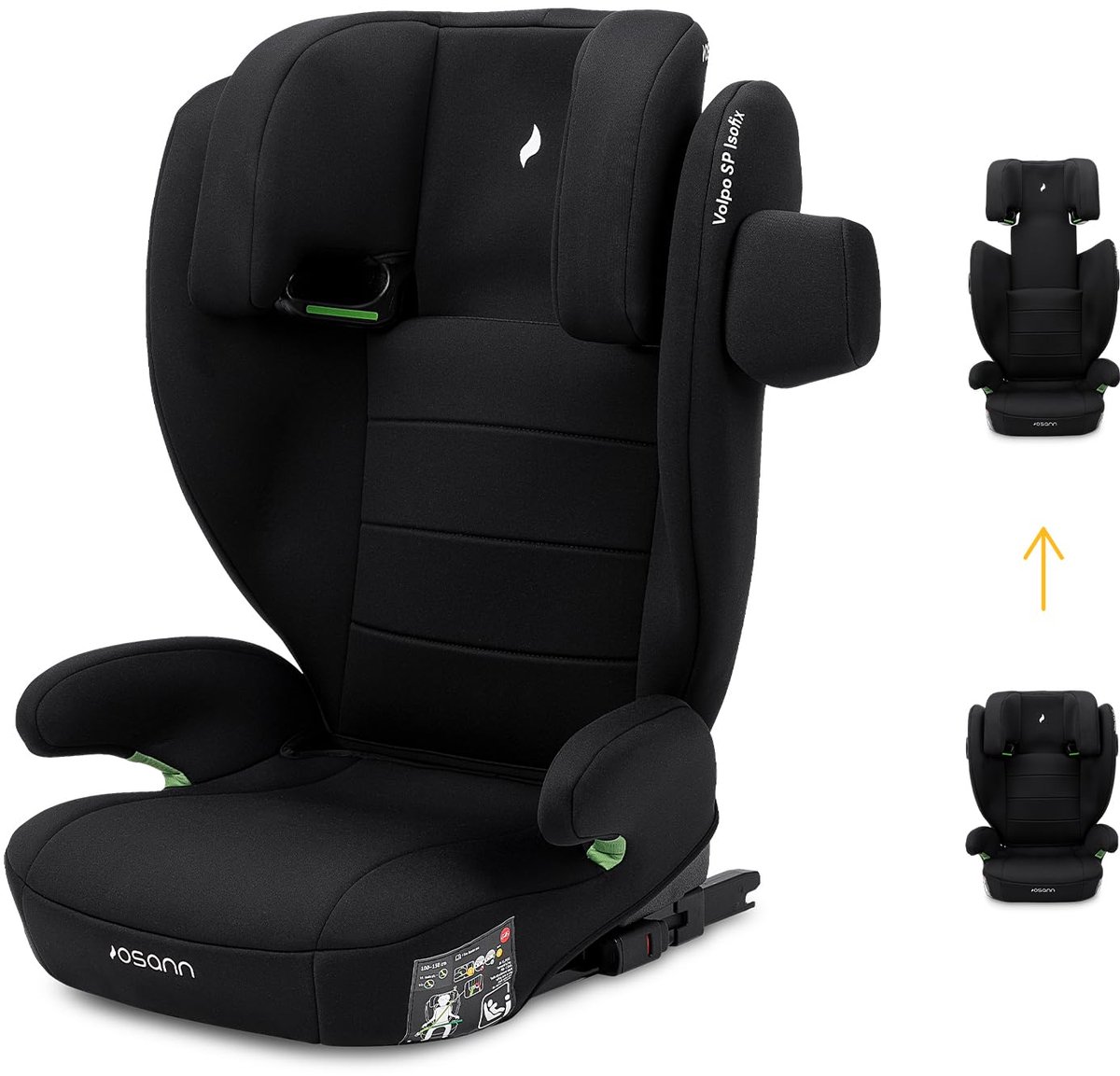 Osann Volpo SP Isofix, kinderzitje met Isofix vanaf 3 jaar, autostoeltje voor kinderen van 100 tot 150 cm - Nero - Zwart