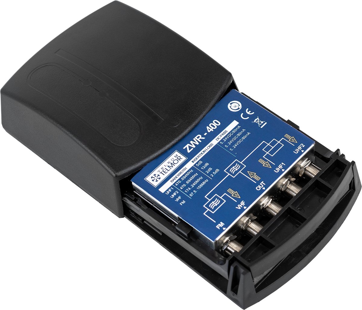 Telkom Telmor ZWR-400 - Antenne schakeling - VHF en UHF - SAW Filter - ABS Behuizing