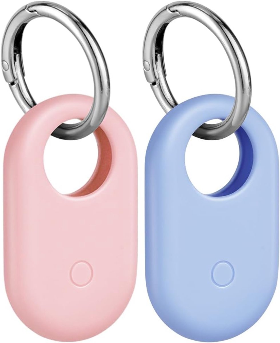 Sander Shop 2-delige hoesjes compatibel met Samsung Galaxy SmartTag 2, zachte siliconen beschermhoes met sleutelhanger, anti-val en anti-kras accessoires voor SmartTag2, voor halsbanden voor huisdieren(lichtblauw+roze)