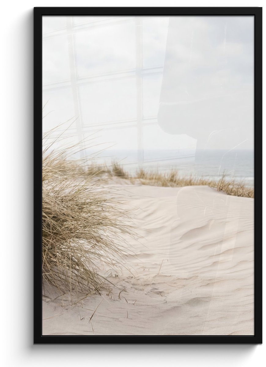 FrameYourWall Poster in lijst - Fotolijst 60x90 cm - Posters - Wolken - Duinlandschap - Zand - Posterlijst zwart - Decoratie - Wanddecoratie woonkamer - Muurdecoratie slaapkamer