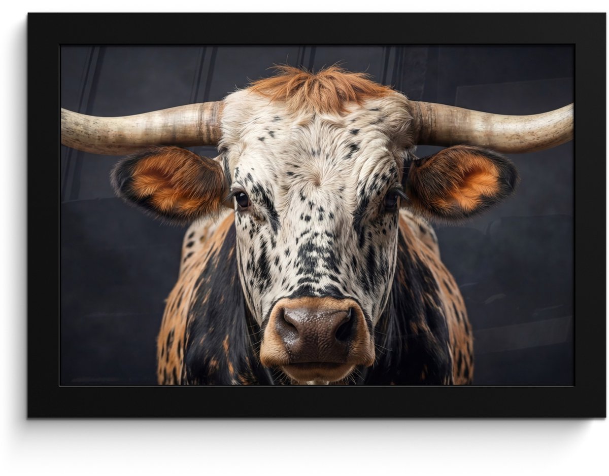 FrameYourWall Poster in lijst - Fotolijst 30x20 cm - Posters - Stier - Kleurrijk - Hoorns - Posterlijst zwart - Decoratie - Wanddecoratie woonkamer - Muurdecoratie slaapkamer