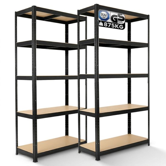 AREBOS 2 x Étagères lourdes Étagère d'atelier Étagère de sous-sol Étagère de bibliothèque Étagère MDF noir