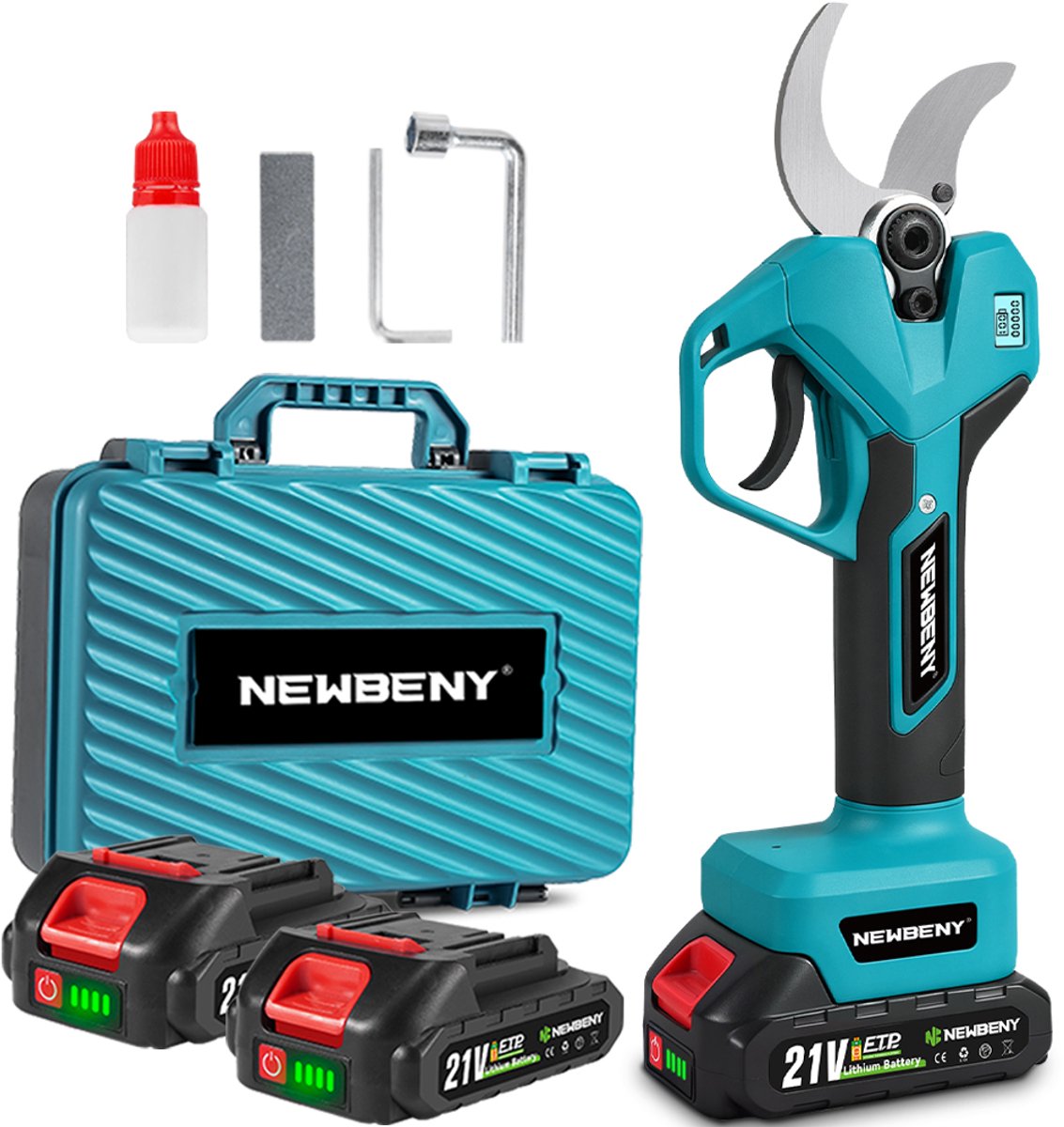NewBeny Elektrische Snoeischaar - 50mm Snijdiameter - Accu Snoeischaar - met 2 Accu’s - Borstelloze Takkenschaar - Voor Boomgaard, Tuin, Boerderij, Park, Tuinieren