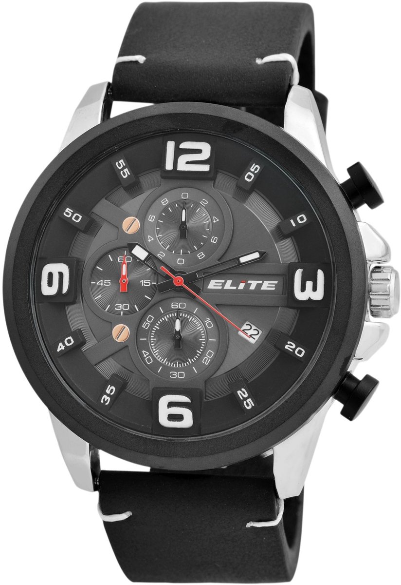 Elite Herenhorloge van imitatieleer EL0002 Elite Heren Chronograaf met imitatieleren band, 3ATM