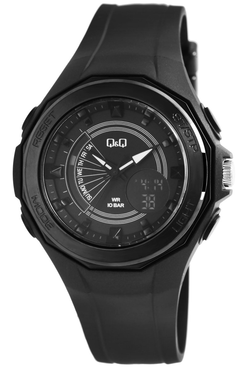 QQ GW91J002Y - Horloge - Sport - Digitaal - Unisex - Analoog - 10 ATM waterdicht - Stopwatch - Chronograaf - Tweede tijdzone - Datumaanduiding - Alarm - Zwart