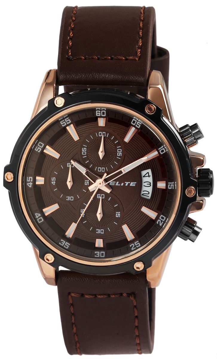 Elite Herenhorloge van echt leer 2900220 ELITE heren chronograaf met echte leren band