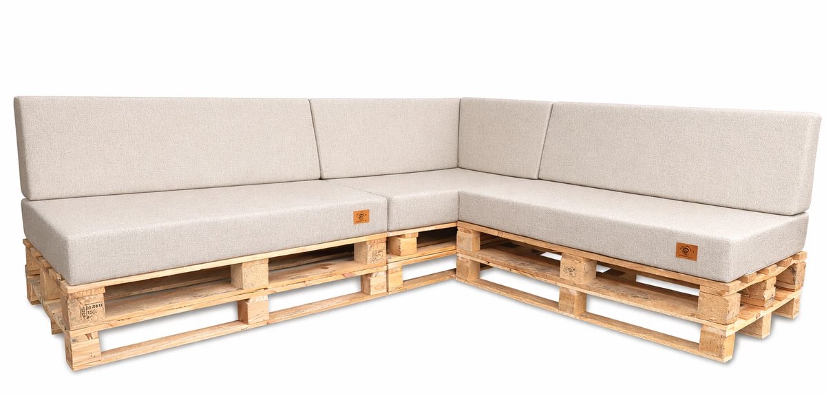 Palletkussenset 7-delig - Kussens voor palletbank en palletmeubels - UV-bestendig - Voor binnen en buiten, uv beige rechts