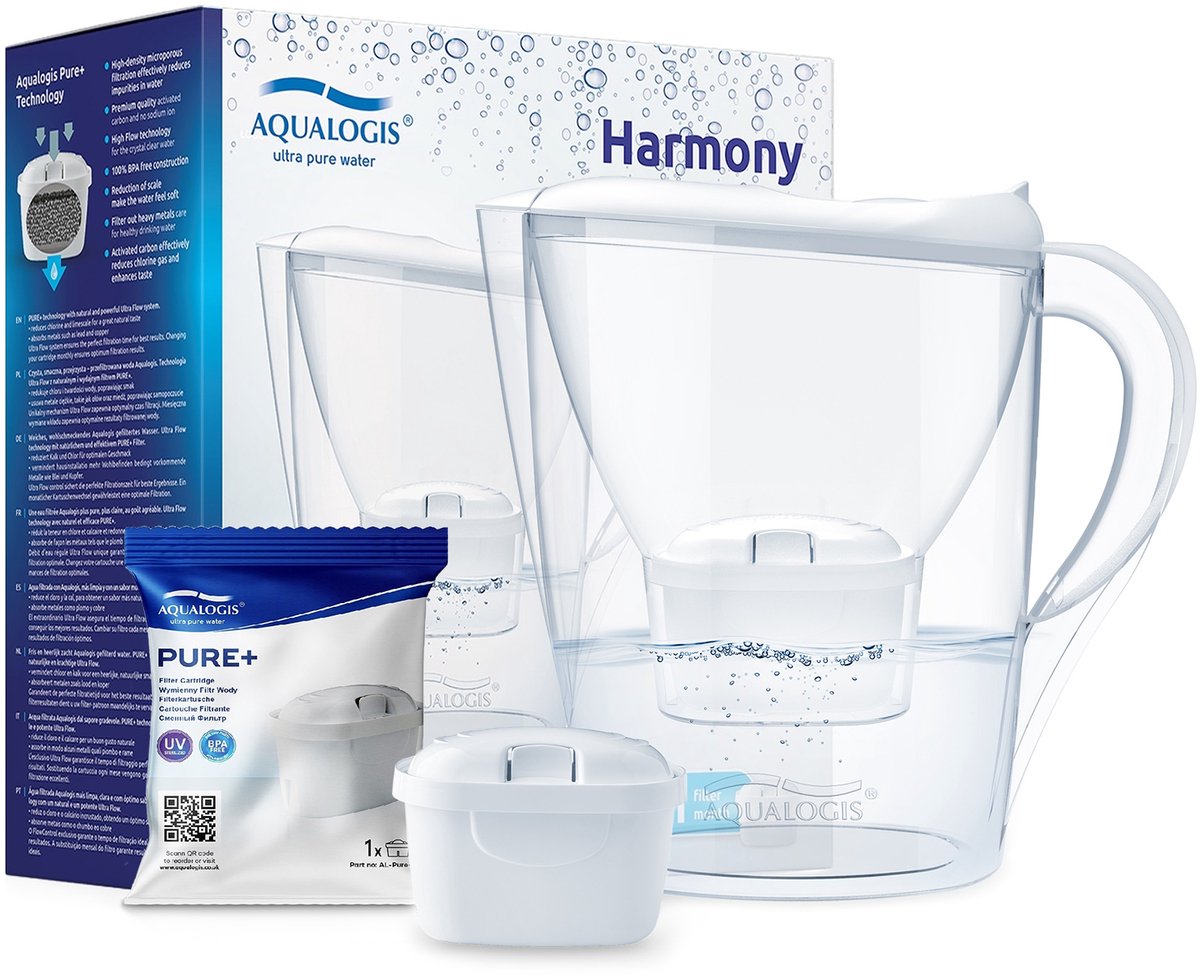 Aqualogis Harmony Serie - Waterfilterkan - 2,6L - Elektronische Sensor - Wit