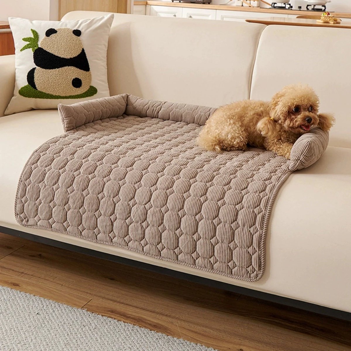 Wasbare Bankbeschermer voor Honden & Katten – Houd je Bank Schoon – Cozy Curl Up (Anti-Slip Sofa Protector with Bolster For Dogs Cats - Beige)